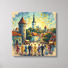Impressão Em Tela Praça da Cidade Velha de Tallinn Banhada pelo Sol 
