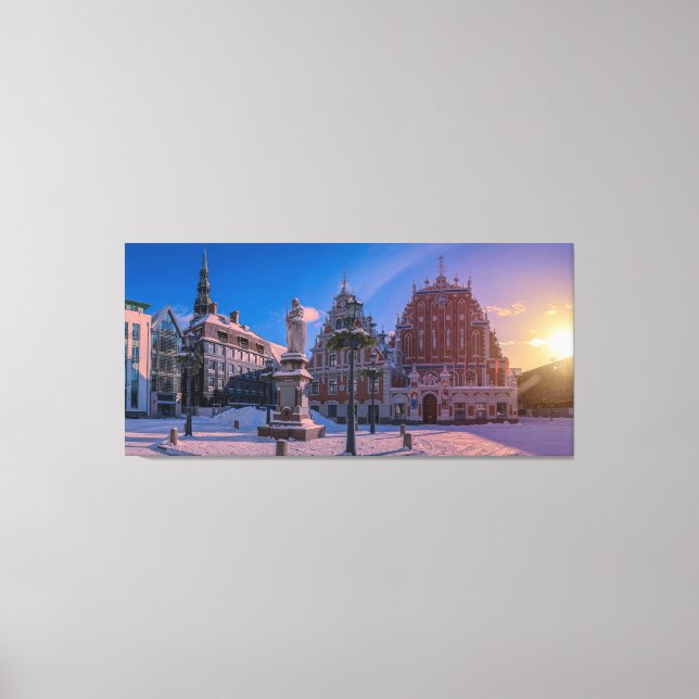 Impressão Em Tela Praça da Prefeitura de Riga no inverno (Frente)