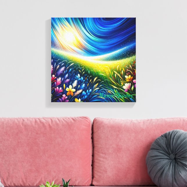 Impressão Em Tela Prado Celestial – Paisagem Sonhadora de Flores Sil (Insitu(Sala de estar))