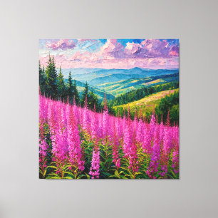Impressão Em Tela Prado de Flores Silvestres com Paisagem Montanhosa