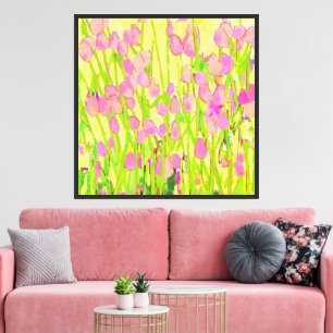 Impressão Em Tela Prado de hastes e folhas de tulipas rosa
