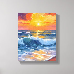 Impressão Em Tela Praia da Hora Dourada Pôr do Sol Costeiro