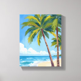 Impressão Em Tela Praia de Palmeira | Céu Azul Aquarela Tropical