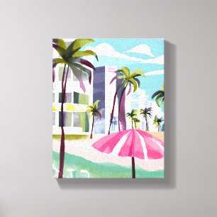 Impressão Em Tela Praia de South Beach   Miami Flórida Aquarela