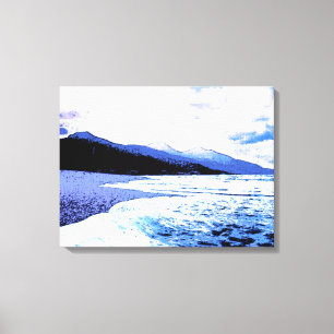 Impressão Em Tela Praia do Crepúsculo em tons de azul