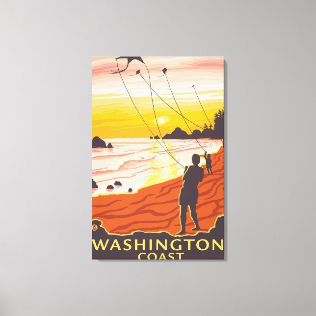 Impressão Em Tela Praia e Kites - Costa de Washington (Frente)