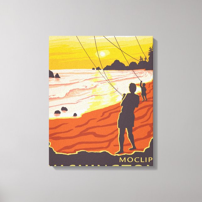 Impressão Em Tela Praia e pipas - Moclips, Washington (Frente)