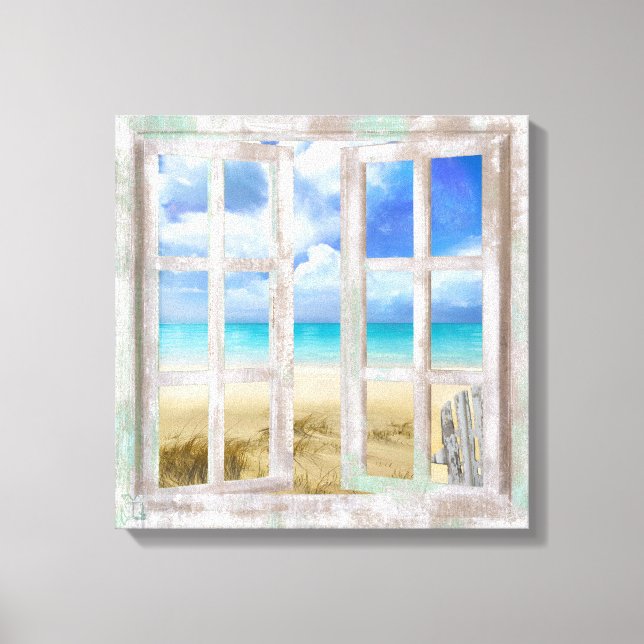 Impressão Em Tela Praia na cabana litorânea de janela aberta embrulh (Frente)