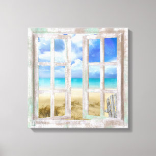 Impressão Em Tela Praia na casa de campo litoral da janela aberta