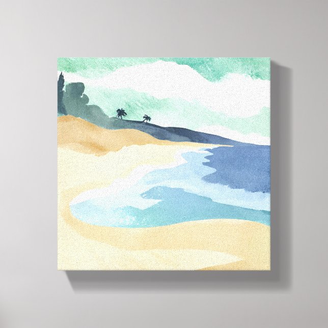 Impressão Em Tela Praia Shore | Azul-aquarela (Frente)