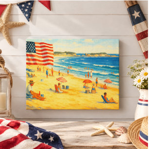 Impressão Em Tela Praia Vintage 4 de Julho Dia da Independência Amer