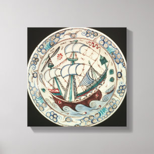Impressão Em Tela Prato pintado com um navio