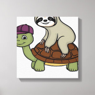 Impressão Em Tela Preguiça montando uma tartaruga Camiseta Clássica