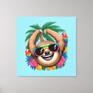 Impressão Em Tela Preguiça Tropical Kawaii – Vibrações Agradáveis de