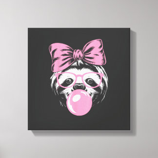 Impressão Em Tela Preguiça Usando Óculos e Soprando Chiclete Rosa em