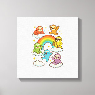 Impressão Em Tela Preguiças Coloridas Com Uma Camiseta De Preguiça K