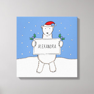 Impressão Em Tela Presente de Urso Polar de Natal Bonito Personaliza