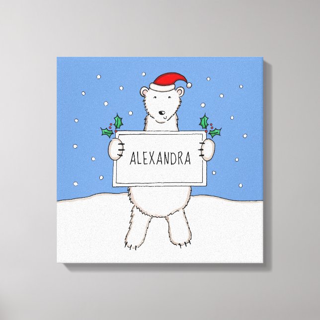Impressão Em Tela Presente de Urso Polar de Natal Bonito Personaliza (Frente)