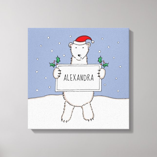 Impressão Em Tela Presente de Urso Polar de Natal Bonito Personaliza (Frente)