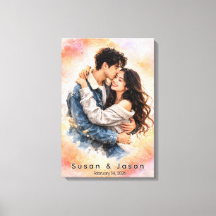 Impressão Em Tela Presente Personalizado de Foto de Casal em Aquarel