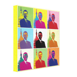 Impressão Em Tela Presidente Americano Obama Funky Modern Pop Art 8x