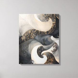 Impressão Em Tela Preto e Creme Abstrato com Acento Dourado Moderno