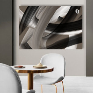 Impressão Em Tela Preto Marrom Bege Abstrato