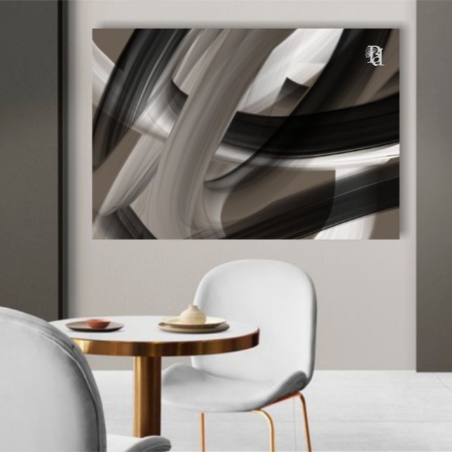 Impressão Em Tela Preto Marrom Bege Abstrato (Criador carregado)