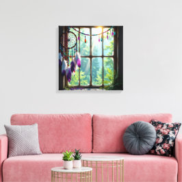 Impressão Em Tela Pretty Boho Purple Dreamcatcher in Window  