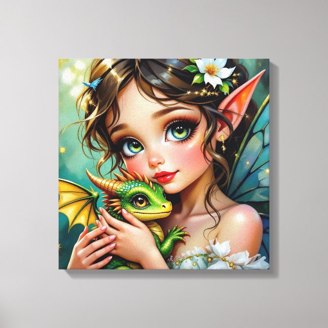 Impressão Em Tela Pretty  Fairy and Dragon Themed Girl's   (Frente)
