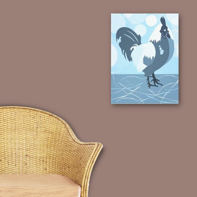 Impressão Em Tela Primavera de galinha-galinha-Fazenda-Turquesa-Blue (Rooster Farm Bird Spring Turquoise-Blue Kitchen Canvas Print, Home Living)