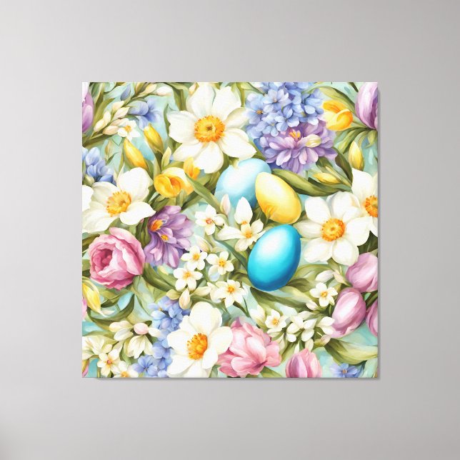 Impressão Em Tela Primavera. Narciso, Hyacintos, Tulipas, Ovos de Pá (Frente)