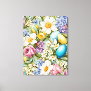 Impressão Em Tela Primavera. Narciso, Hyacintos, Tulipas, Ovos de Pá