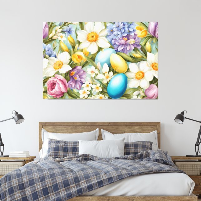 Impressão Em Tela Primavera. Narciso, Hyacintos, Tulipas, Ovos de Pá (Insitu(Quarto))