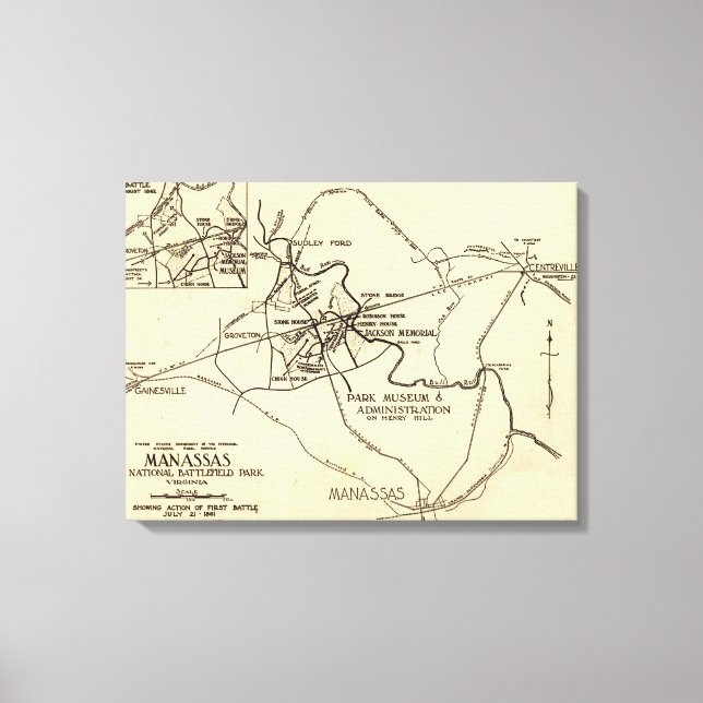 Impressão Em Tela Primeira Batalha de Bull Run - Guerra Civil Panorâ (Frente)