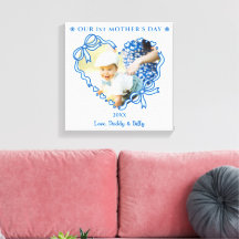 Primeiro Dia das Mães Foto Quadro Coração com Laço