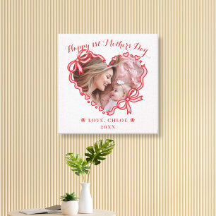 Impressão Em Tela Primeiro Dia das Mães Quadro Coração Moldura Verme