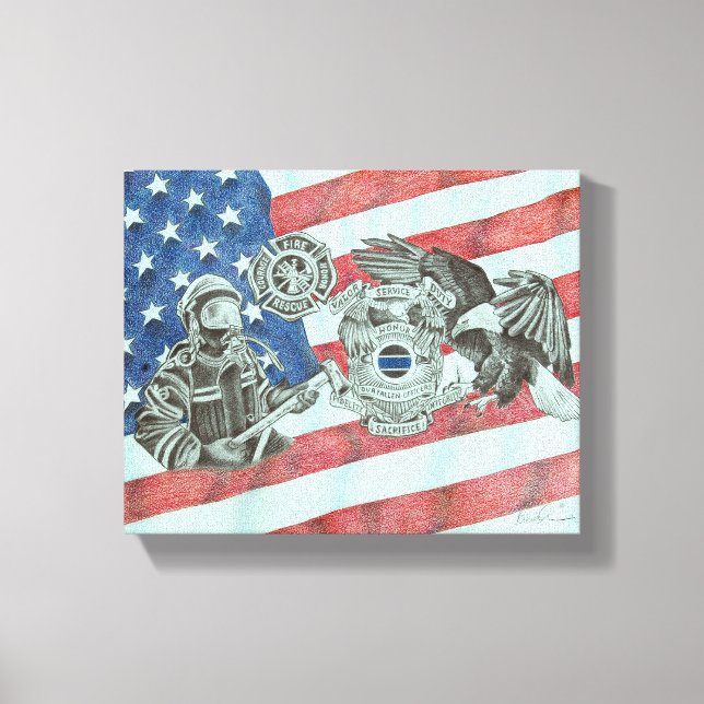 Impressão Em Tela Primeiro Respondente Patriótico (Frente)