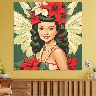Impressão Em Tela Princesa de Natal Tropical de Retro