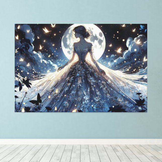 Impressão Em Tela Princesa Fada ao Luar Vestido Celestial (Insitu(piso de madeira))