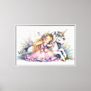 Impressão Em Tela Princesa Unicórnio Pastel Conto de Fadas Fantasia
