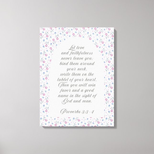 Impressão Em Tela Proverbs 3:3–4 Floral Scripture  (Frente)
