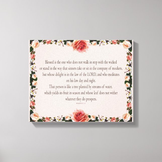 Impressão Em Tela Psalm 1 with Flower Borders (Frente)