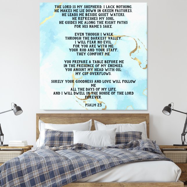 Impressão Em Tela Psalm 23 Celestial Blue Abstract  (Insitu(Quarto))