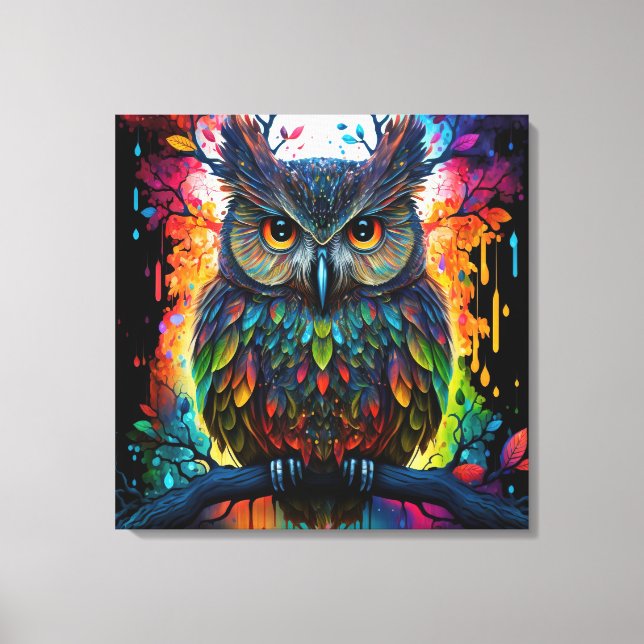 Impressão Em Tela Psychedelic Fantasy Hippy Owl (Frente)