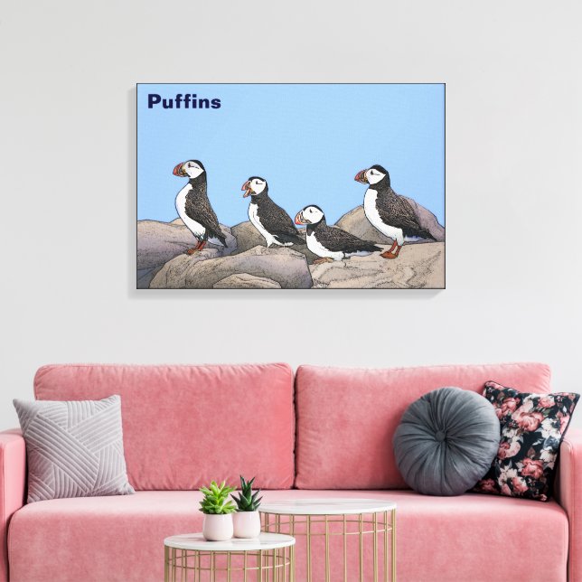 Impressão Em Tela Puffins Atlântico (Insitu(Sala de estar))
