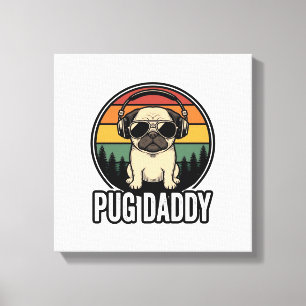 Impressão Em Tela Pug Daddy Vintage Sunset Design de Camiseta de Cac