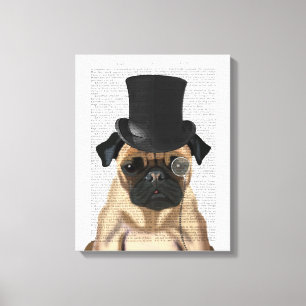 Impressão Em Tela Pug, Formal Hound e Chapéu