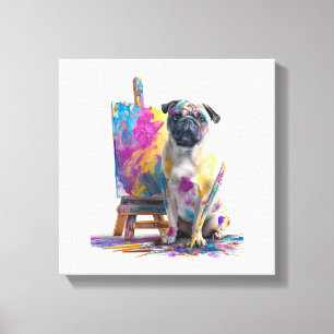 Impressão Em Tela Pug Pintor � Cão de Arte Abstrata