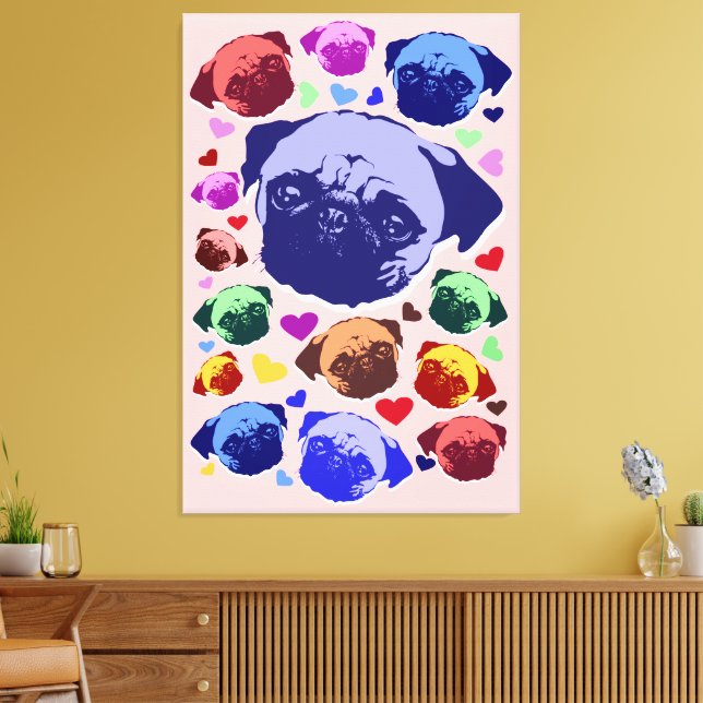Impressão Em Tela Pug Puppy Dog PopArt Retro Style (Insitu(Sala de estar))